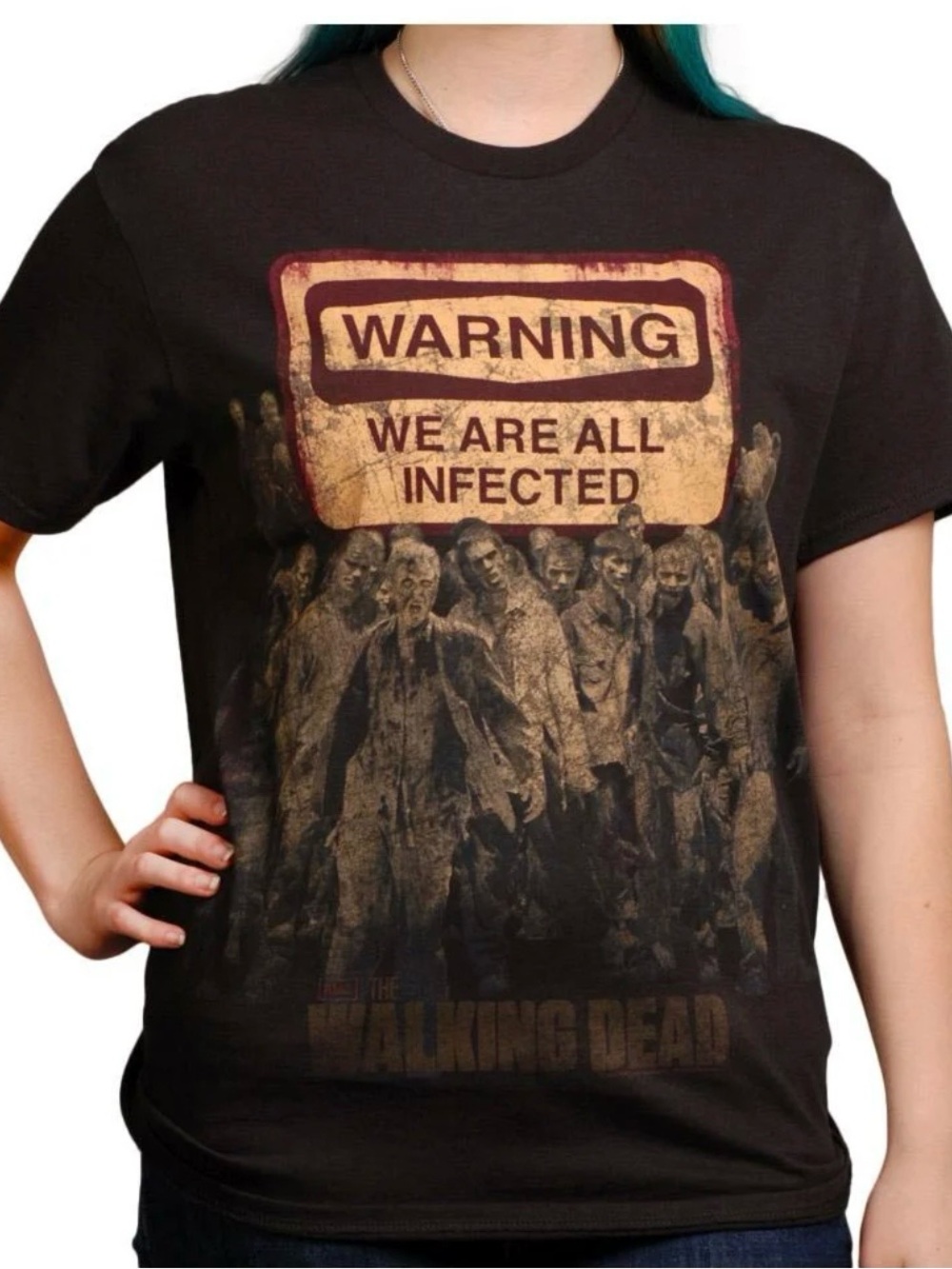 Jerzees Black The Walking Dead "Warning We Are All Infected" Graphic Tee